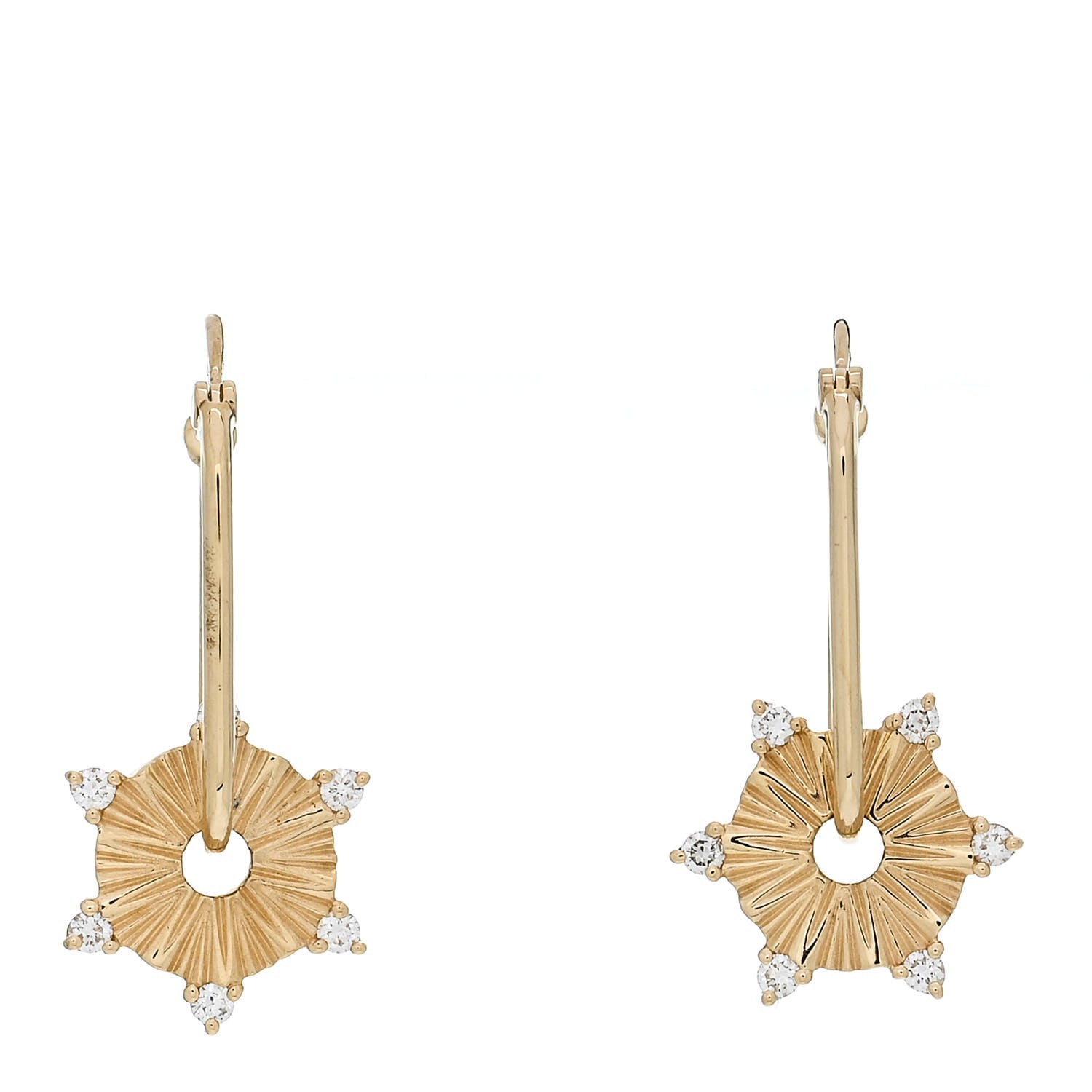 Foundrae 18K Yellow Gold Diamond Element Disk Petite Fob Link Earrings 1 of 4