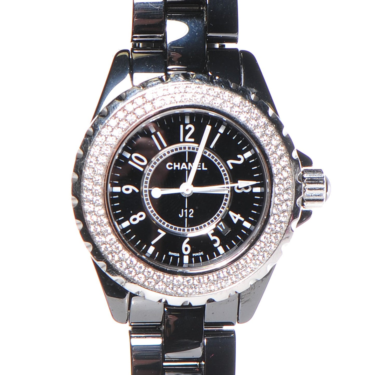Stainless Steel Ceramic Diamond Pave Bezel 33mm J12 Quartz Watch Black