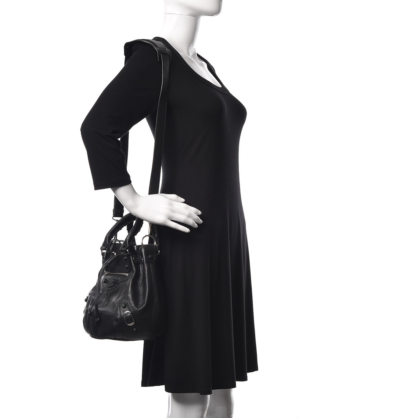 Matte Goatskin Rubber Covered Classic Hardware Mini Pompon Black