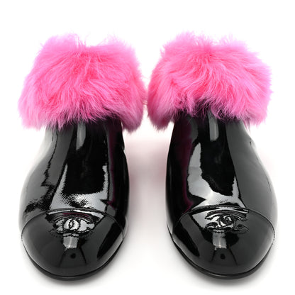 Chanel Patent Shearling Lambskin Cap Toe Short Boots 39 Black Pink 2 of 9