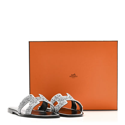 Hermes Velvet Goatskin Crystal Beads Oran Sandals 37 Gris Argente 11 of 11