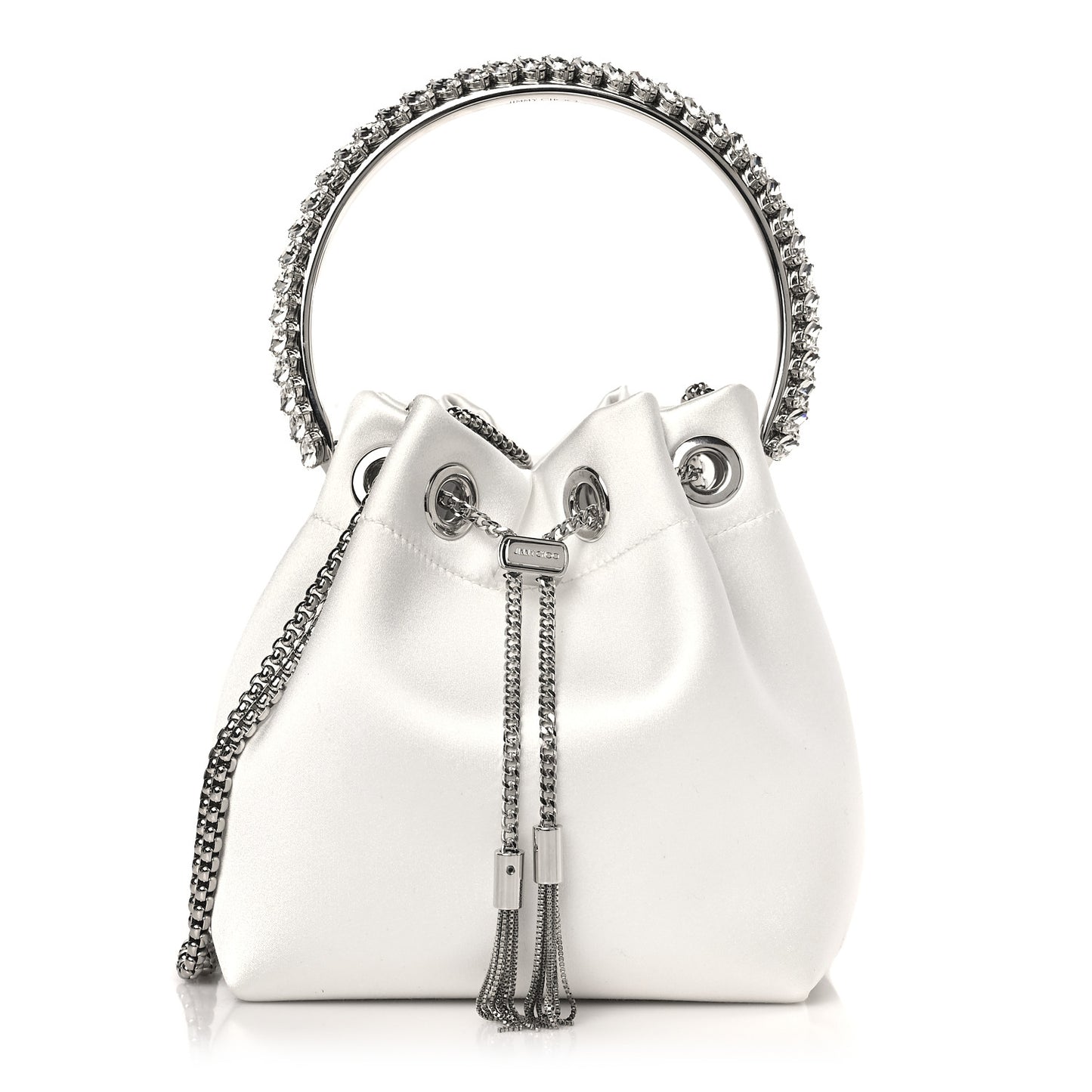 Satin Crystal Embellished Top Handle Bon Bon Bag Ivory