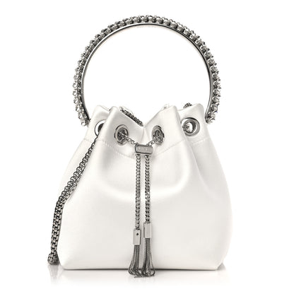 Jimmy Choo Satin Crystal Embellished Top Handle Bon Bon Bag Ivory 1 of 8