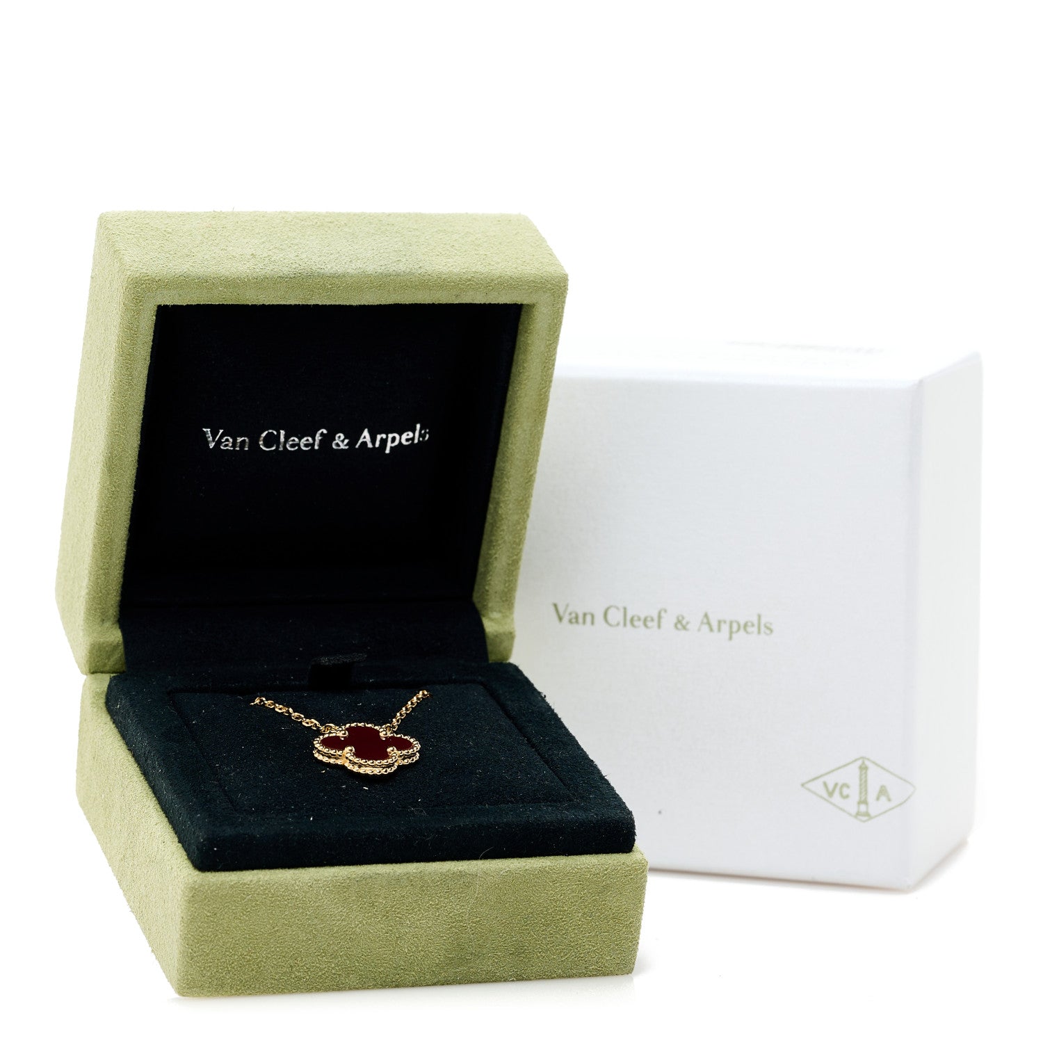 Van Cleef & Arpels 18K Yellow Gold Carnelian Vintage Alhambra Pendant Necklace 6 of 6