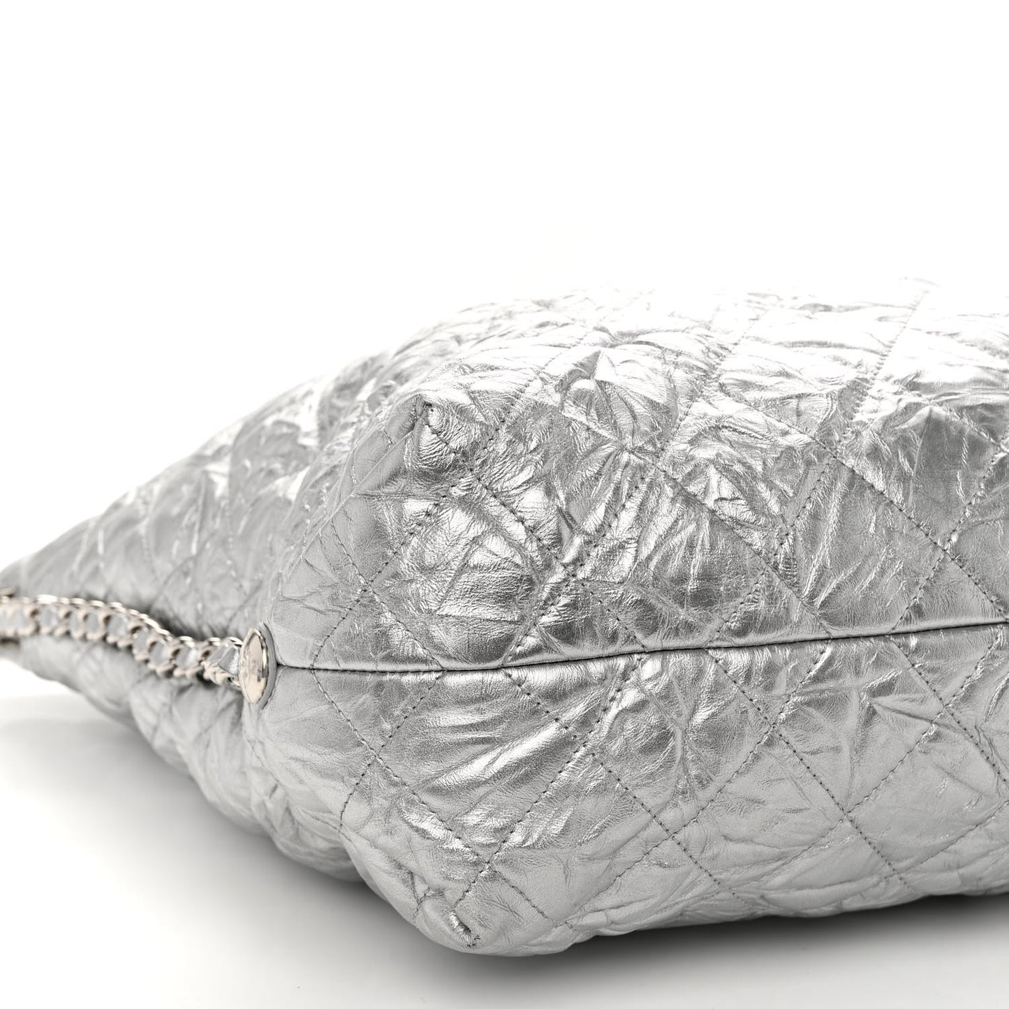 Metallic Crackled Calfskin Quilted Large Big Bang Hobo Silver