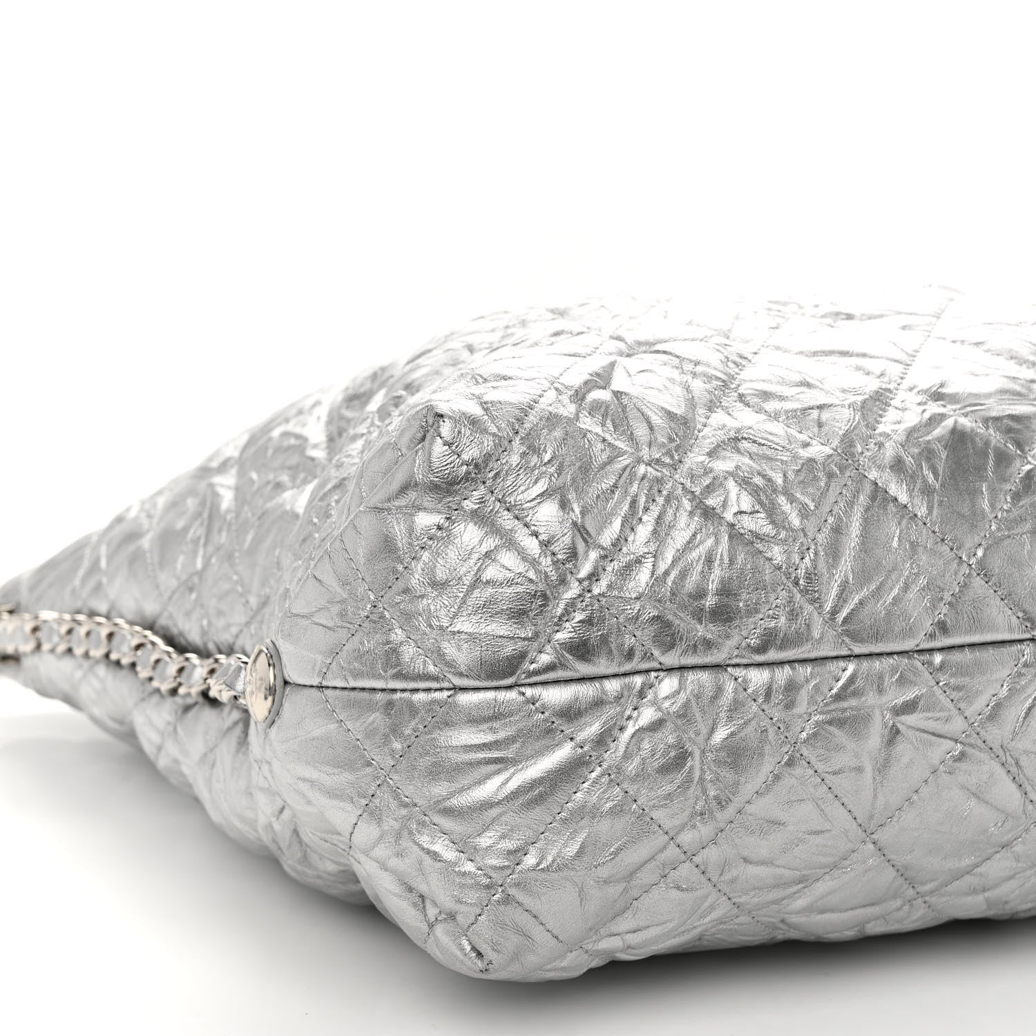 Chanel Metallic Crackled Calfskin Quilted Large Big Bang Hobo Silver 9 of 10