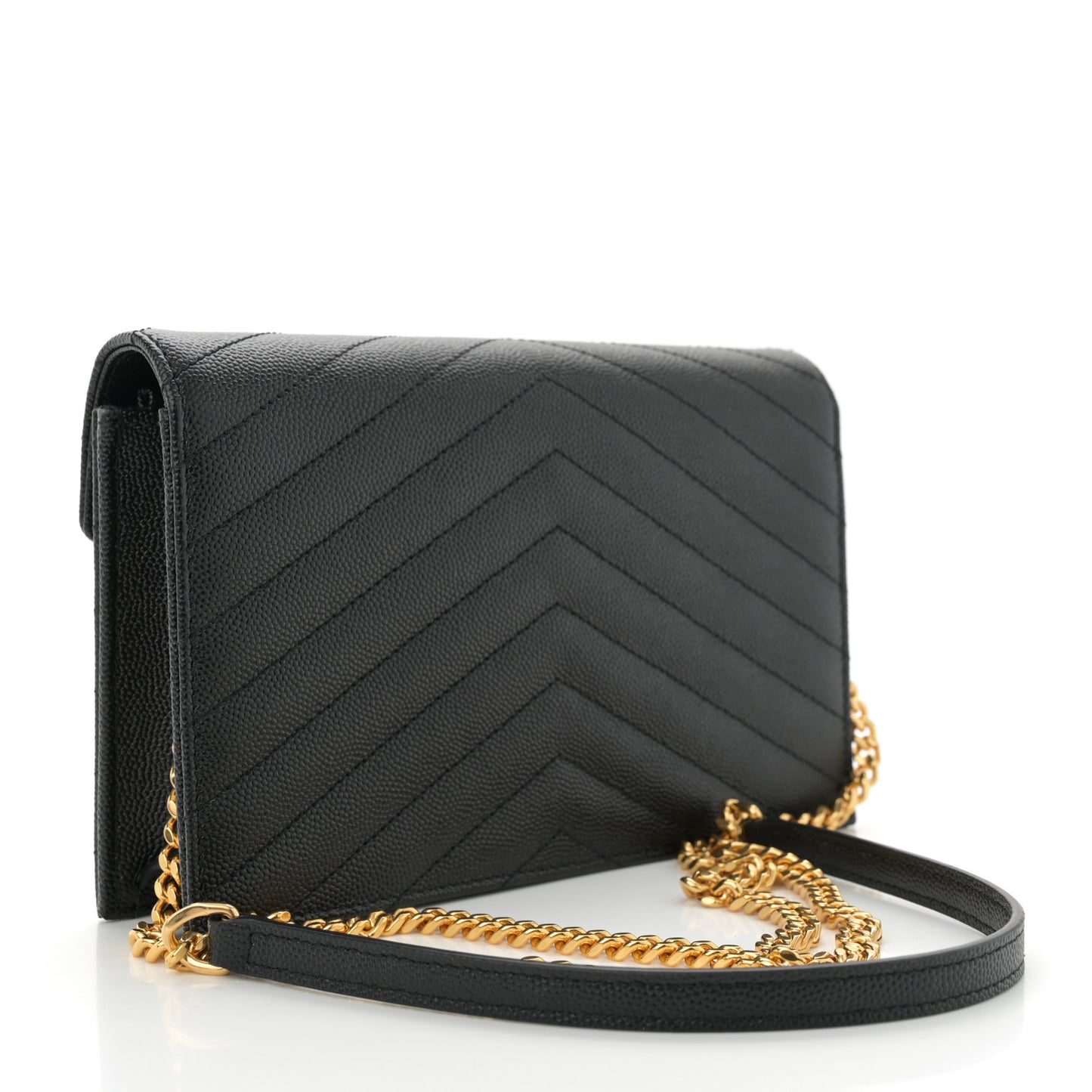 Grain De Poudre Matelasse Chevron Monogram Envelope Chain Wallet Black