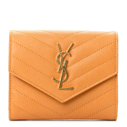 Saint Laurent Grain De Poudre Matelasse Chevron Monogram Compact Tri Fold Wallet Senape Yellow 1 of 4