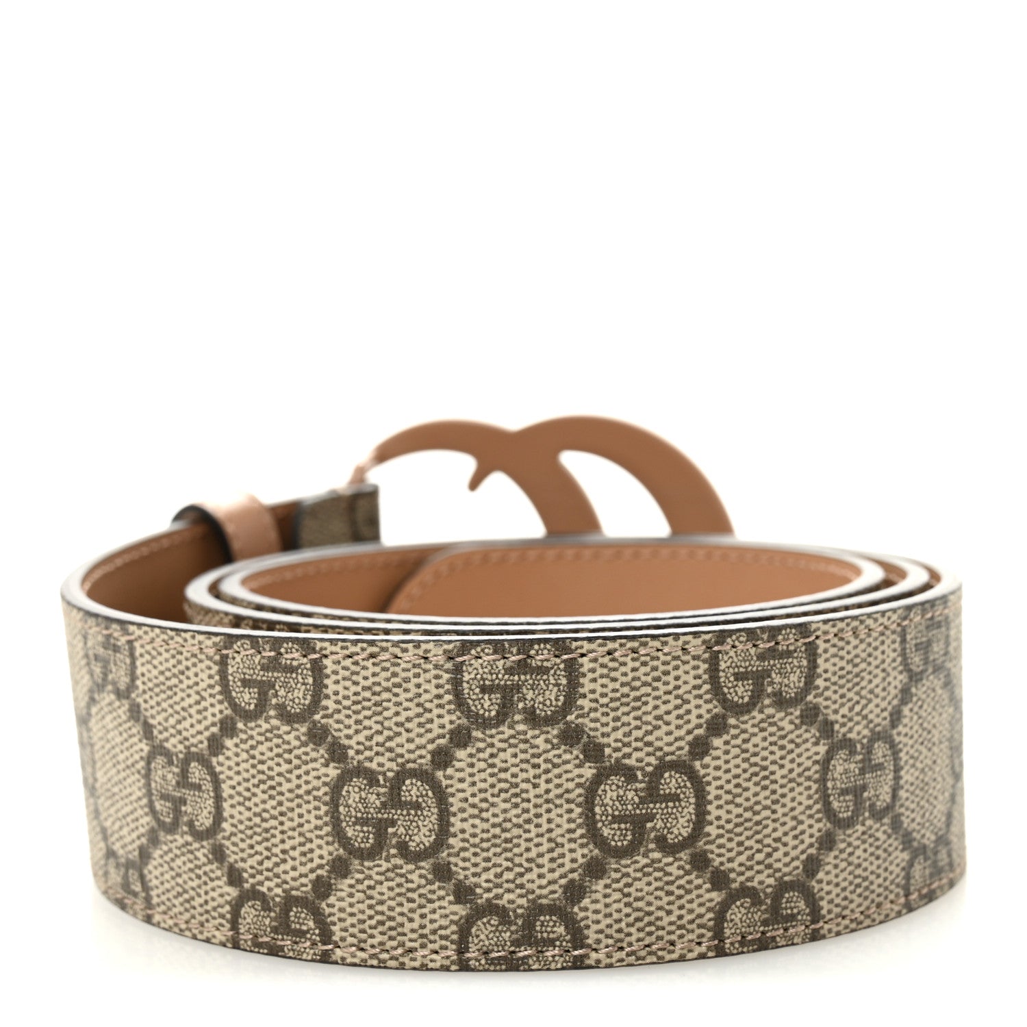 Gucci GG Supreme Monogram Plutone Calfskin Enamel Double G 40mm Belt 85 34 Beige Ebony Camelia 2 of 5