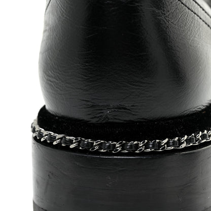 Chanel Crackled Calfskin Velvet Pearl Combat Short Boots 39 Black 15 of 19