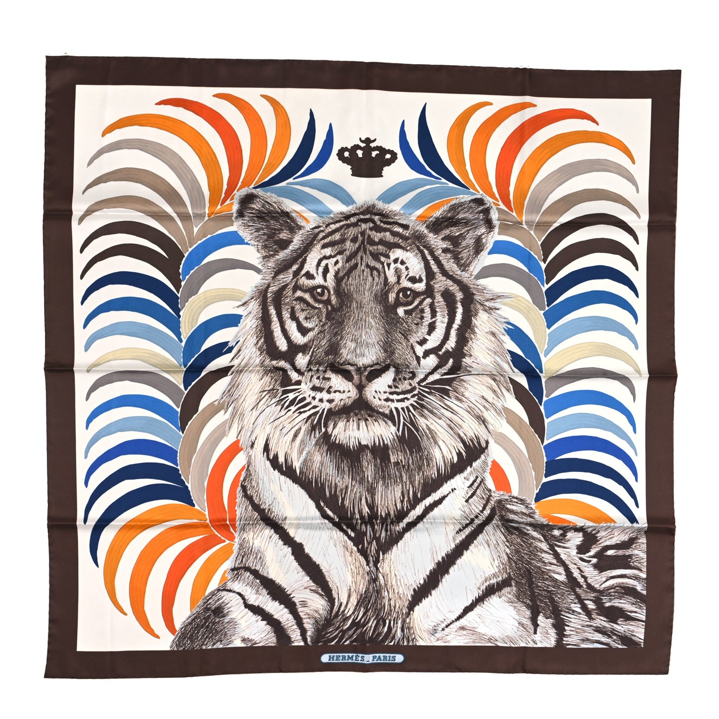 Silk Double Face Tigre Royal Scarf 90 Marron White Multi