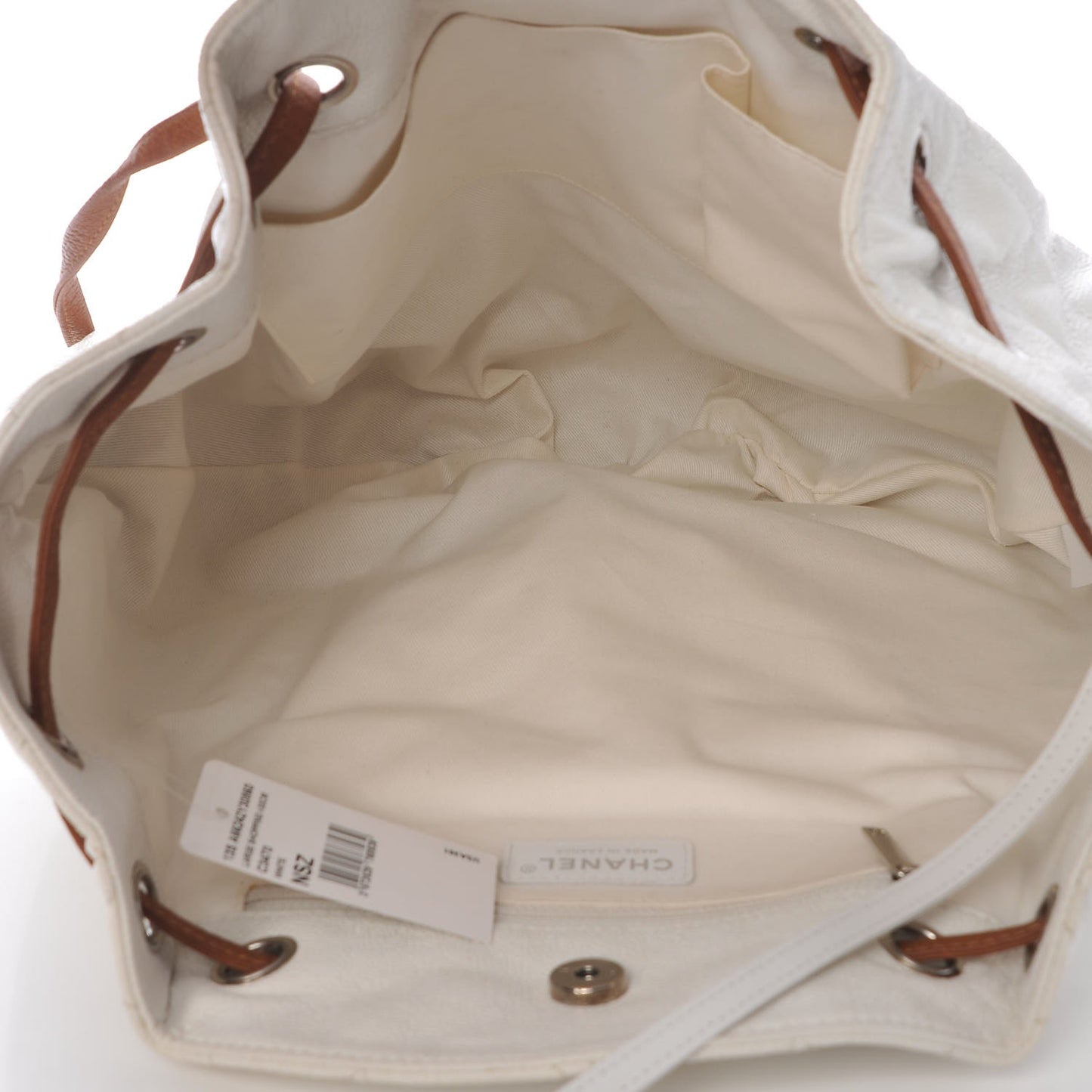 Crumpled Grained Calfskin Drawstring Tote White