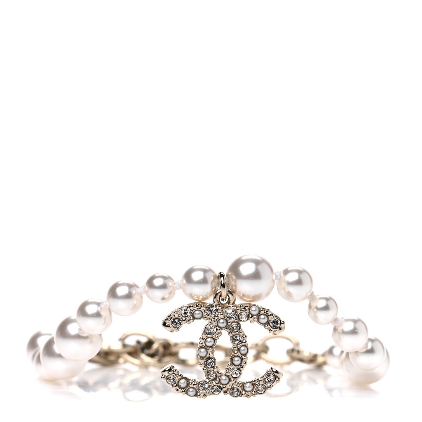 Pearl Crystal CC Bracelet Gold