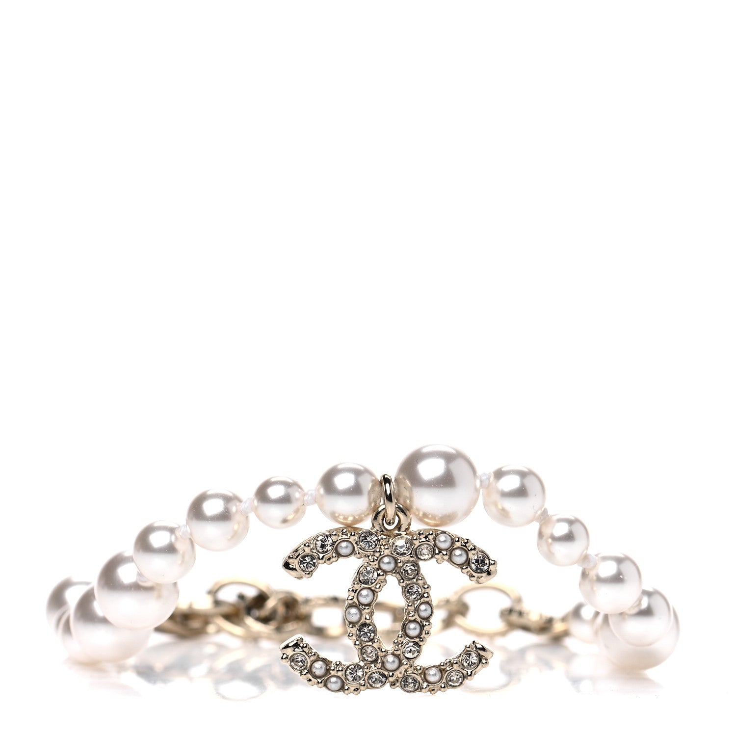 Chanel Pearl Crystal CC Bracelet Gold 1 of 6