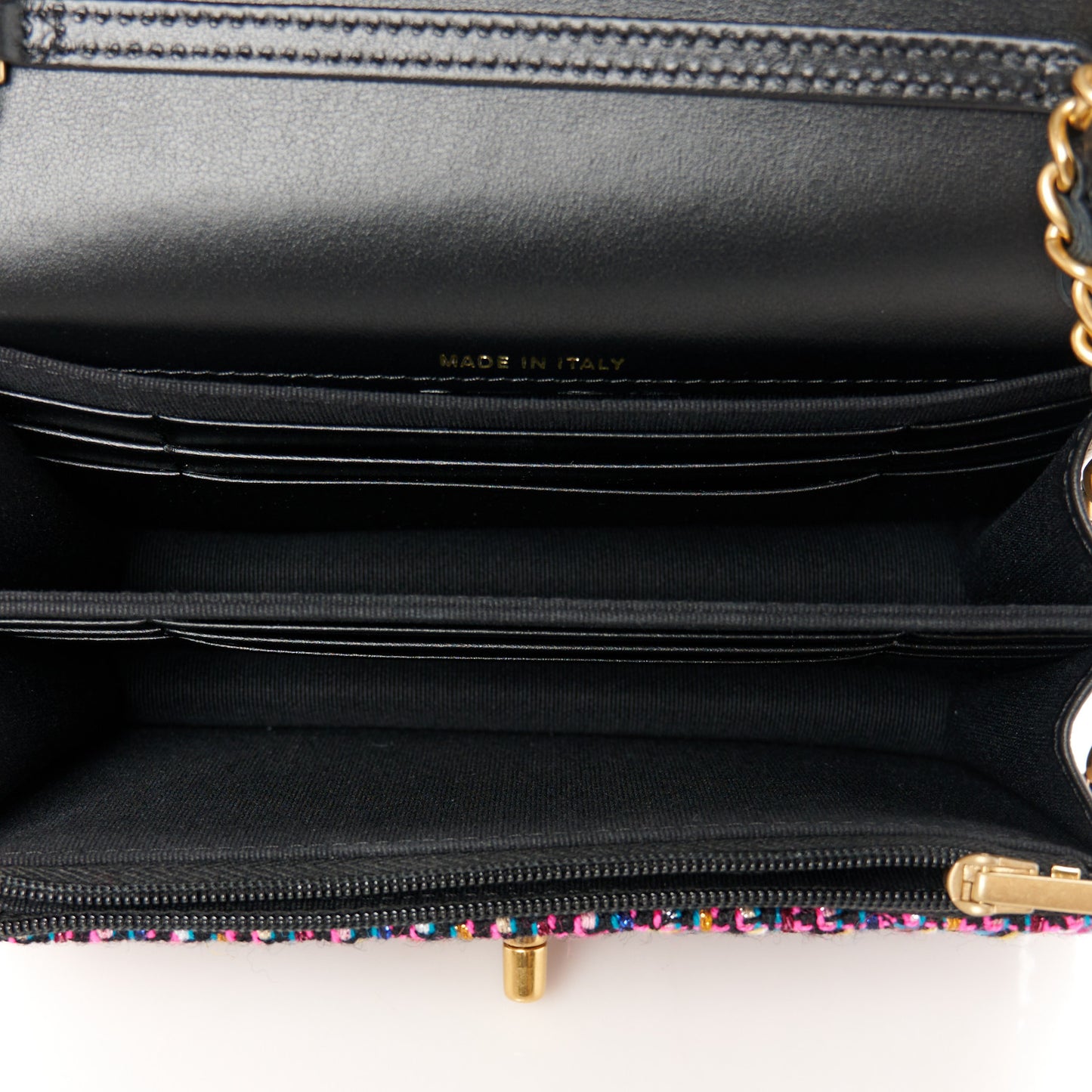 Tweed Quilted CC Mini Wallet On Chain WOC Pink Multicolor