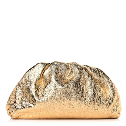 Bottega Veneta Metallic Crinkled Lambskin The Pouch Oversized Clutch Oro 1 of 13