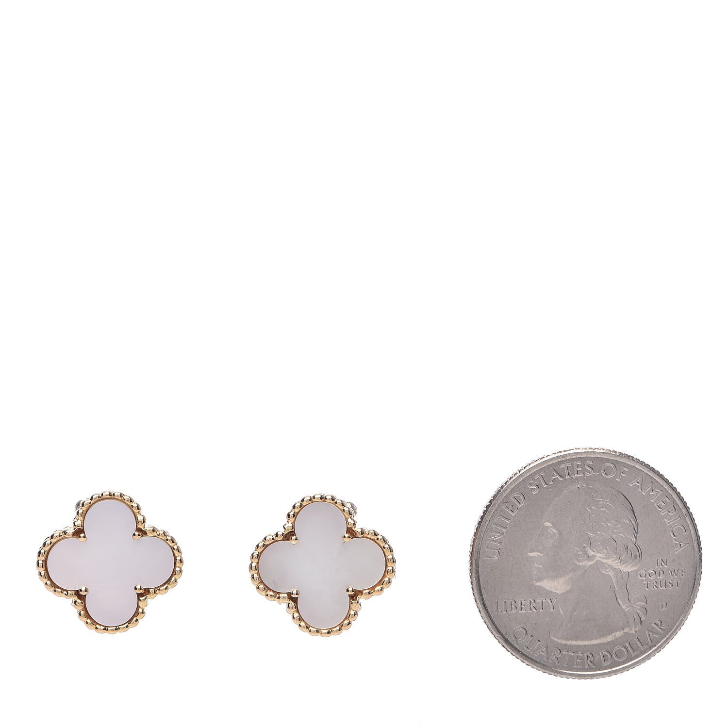 Van Cleef & Arpels 18K Yellow Gold Mother of Pearl Vintage Alhambra Earrings 2 of 4