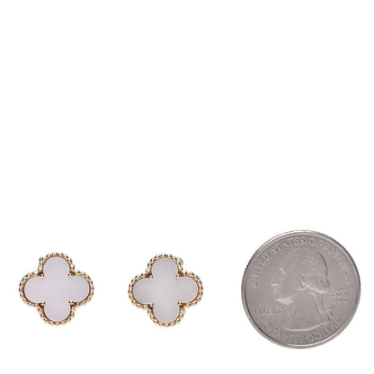 Van Cleef & Arpels 18K Yellow Gold Mother of Pearl Vintage Alhambra Earrings 2 of 4