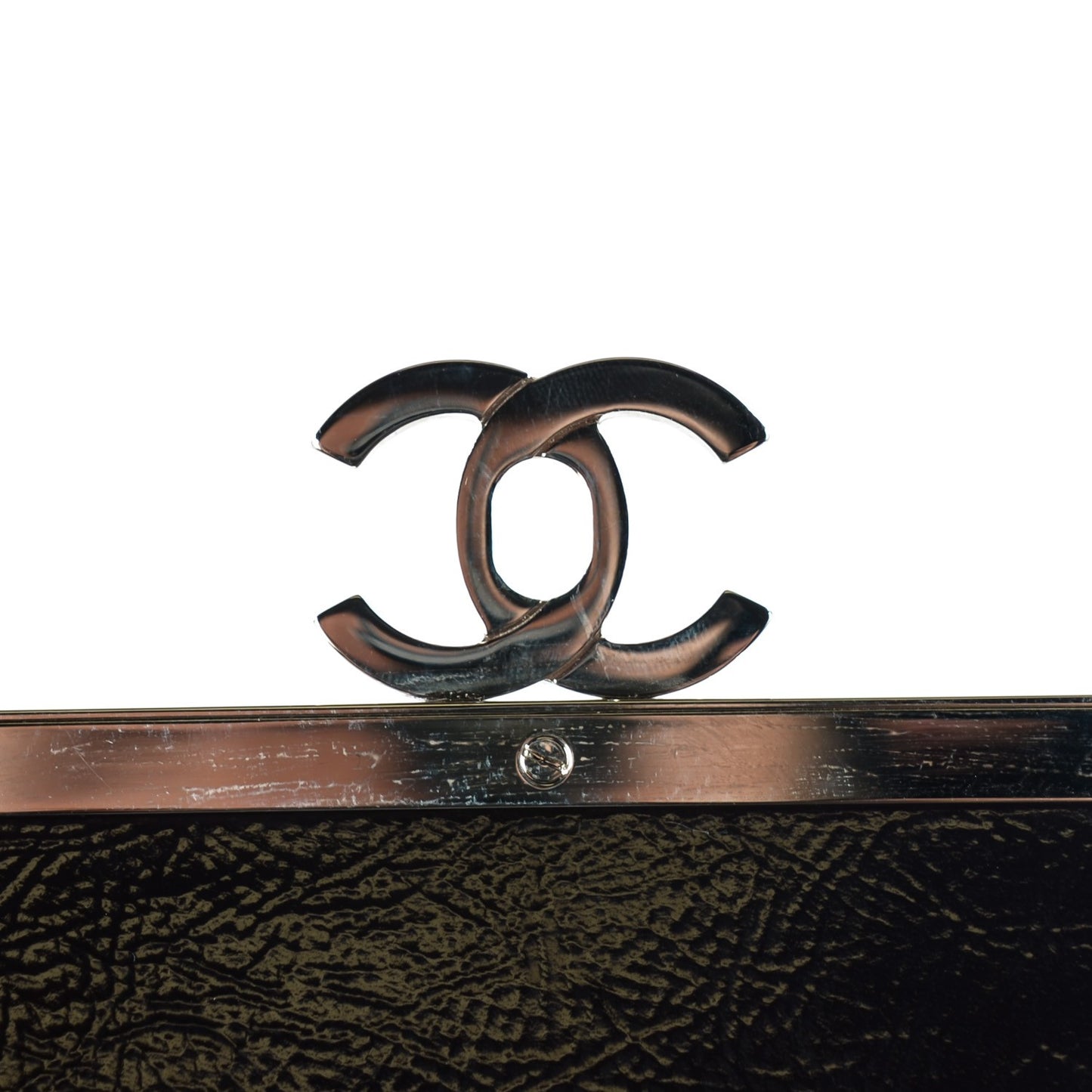 Distressed Patent Calfskin Small Frame Single Flap Black