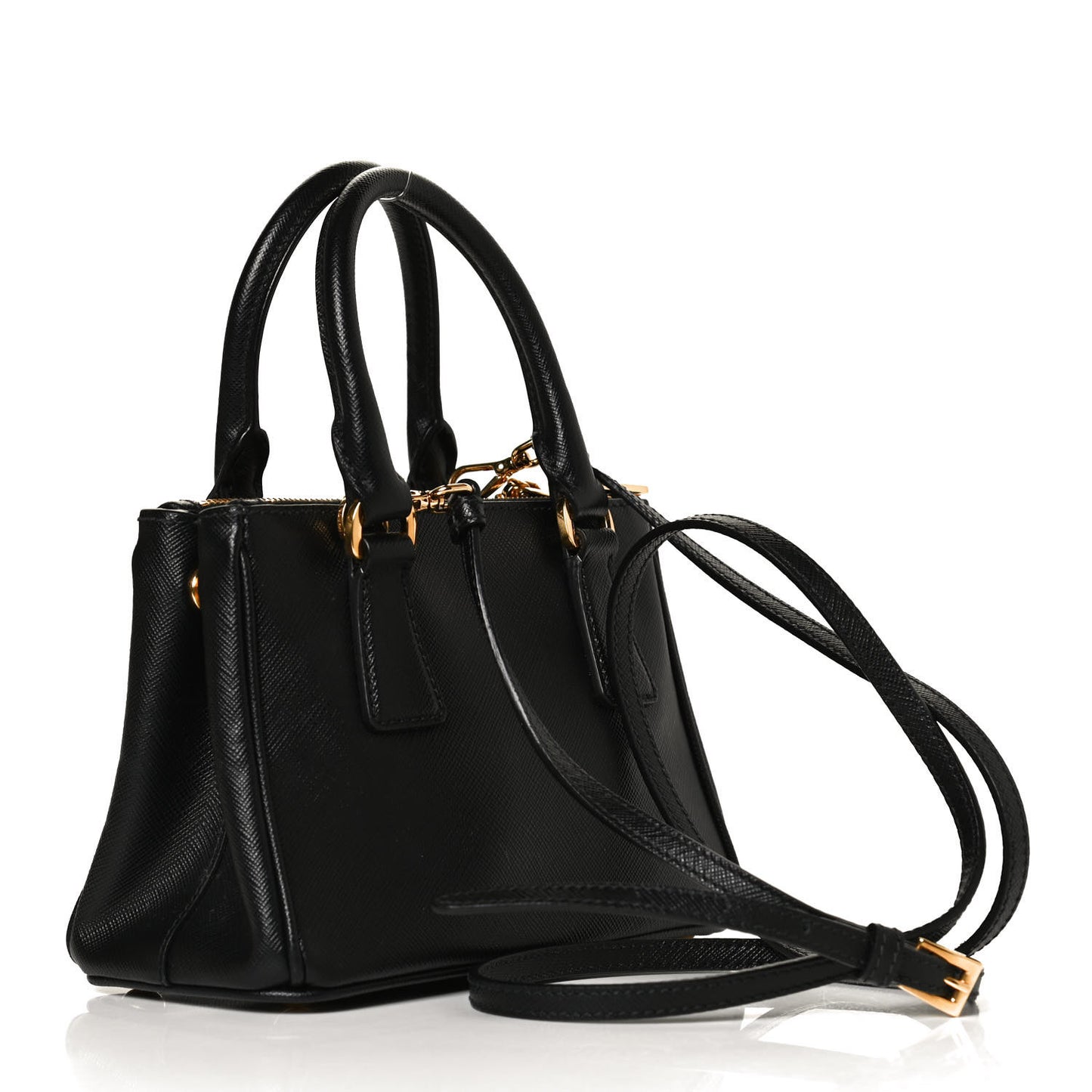 Saffiano Lux Mini Galleria Double Zip Tote Black