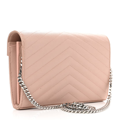 Saint Laurent Grain De Poudre Matelasse Chevron Cassandre Chain Wallet Pale Pink 3 of 13