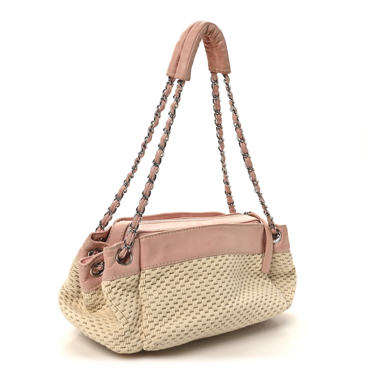Chanel Canvas Woven Lambskin Lax Accordion Hobo Pink 3 of 12