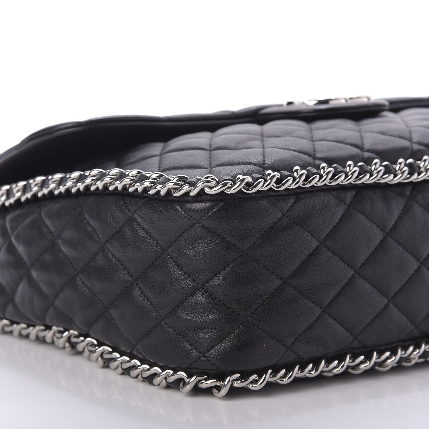 Washed Lambskin Quilted Maxi Chain Around Flap Black