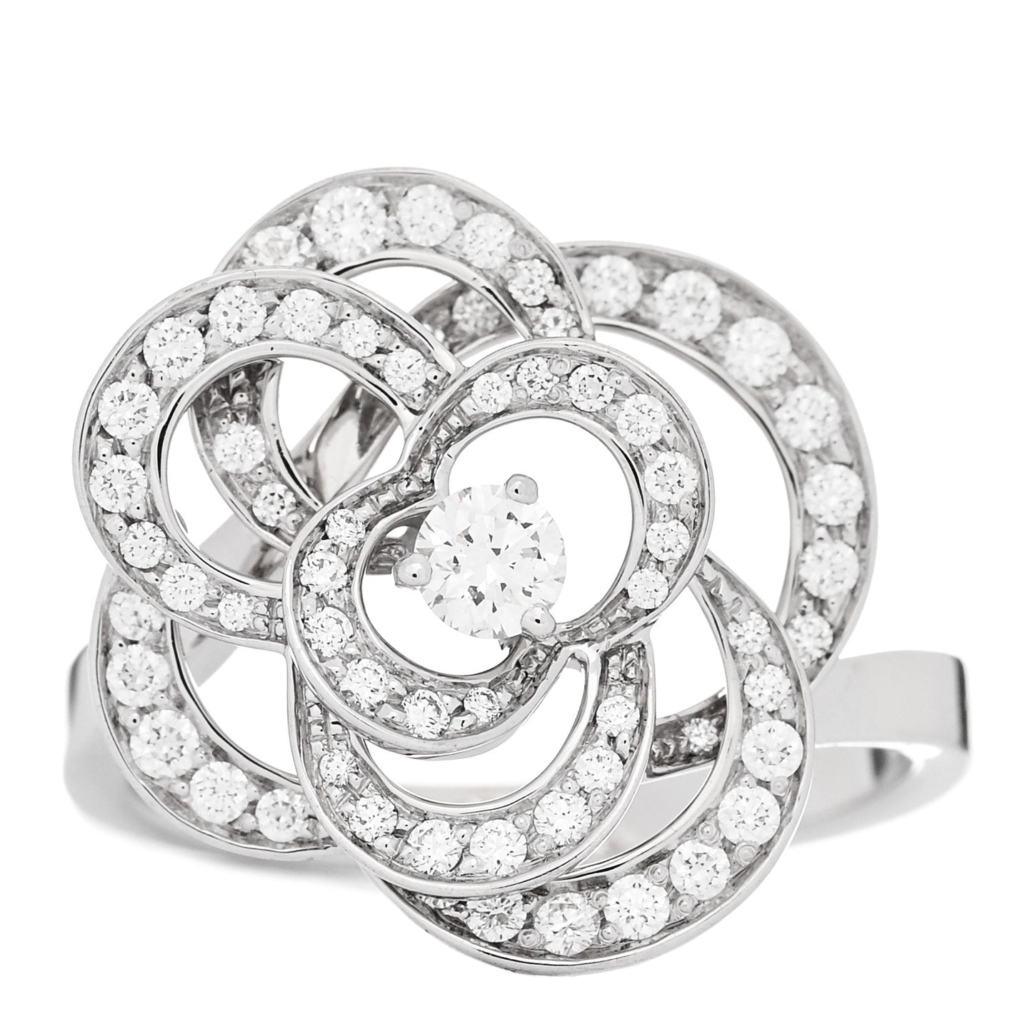 18K White Gold Diamond Medium Fil de Camelia Ring 55 7.25