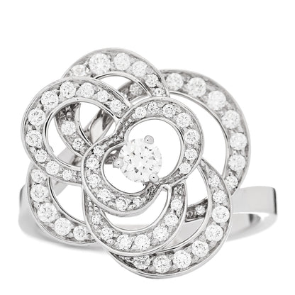 Chanel 18K White Gold Diamond Medium Fil de Camelia Ring 55 7.25 1 of 7