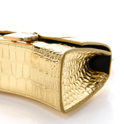 Balenciaga Metallic Calfskin Crocodile Embossed Hourglass Top Handle Bag XS Gold 7 of 9