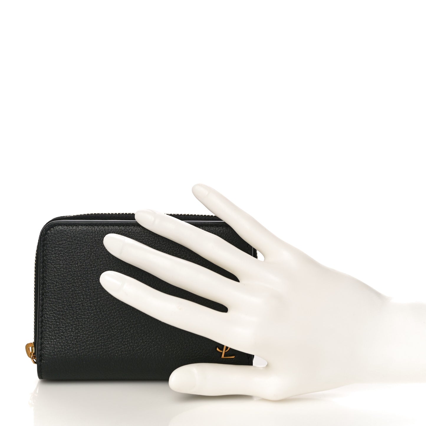 Grained Calfskin Tiny Monogram Compact Zip Around Wallet Black