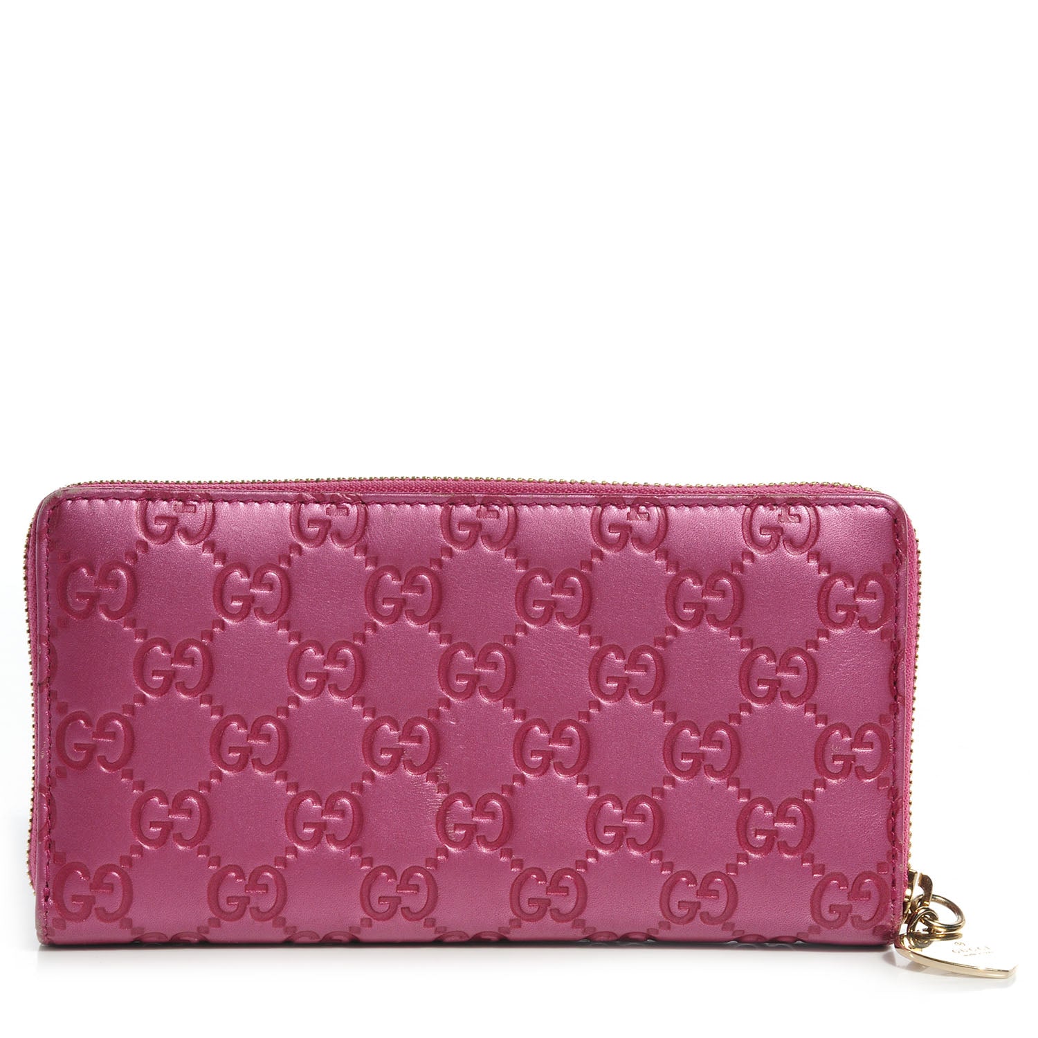 Gucci Metallic Soft Guccissima Heart Zip Around Wallet Fresia Rose 1 of 18