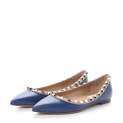 Valentino Garavani Nappa Rockstud Ballerina Flats 37.5 Light Ocean Poudre 3 of 8