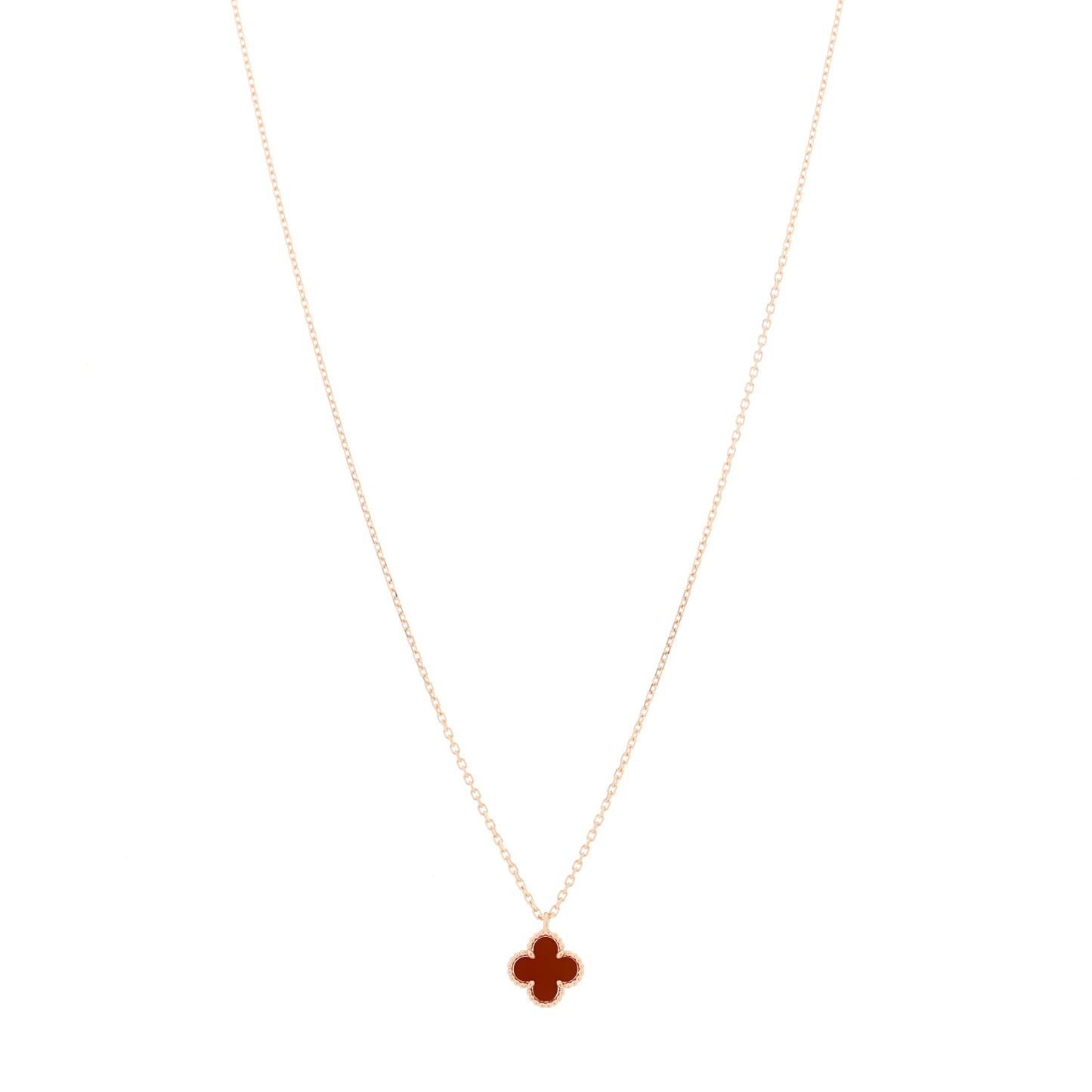 18K Rose Gold Carnelian Sweet Alhambra Pendant Necklace