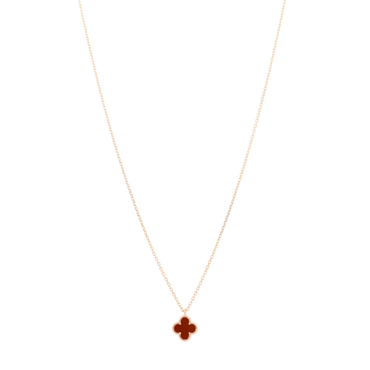 Van Cleef & Arpels 18K Rose Gold Carnelian Sweet Alhambra Pendant Necklace 1 of 5