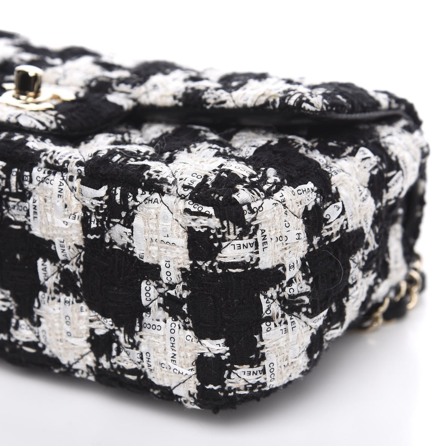 Tweed Quilted Mini Rectangular Flap Black Ecru White