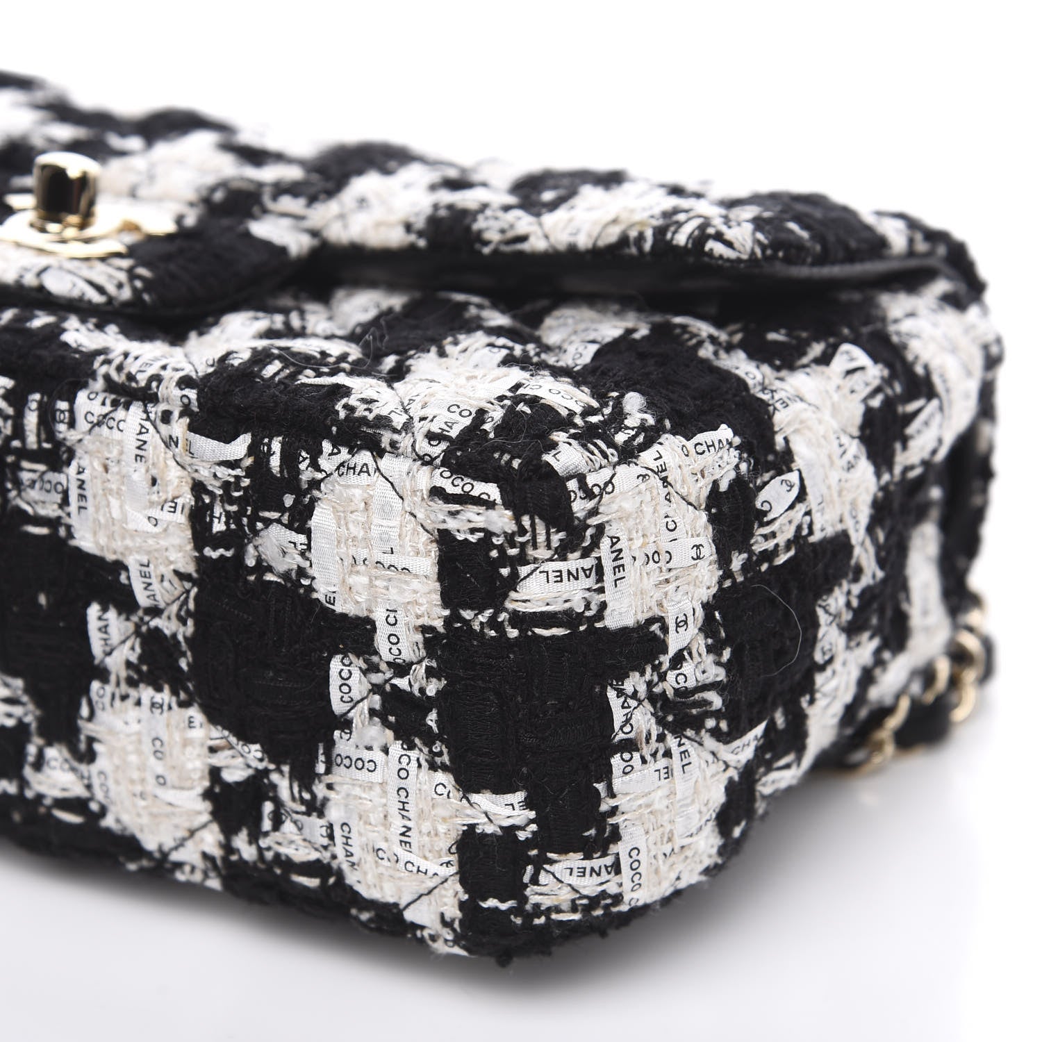 Chanel Tweed Quilted Mini Rectangular Flap Black Ecru White 8 of 10
