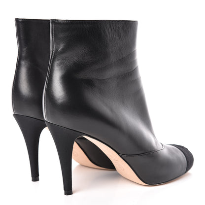 Chanel Lambskin Grosgrain Cap Toe CC Short Ankle Boots 37.5 Black 4 of 11