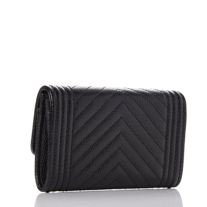 Chanel Caviar Chevron Quilted Boy Card Holder Wallet Black 3 of 9
