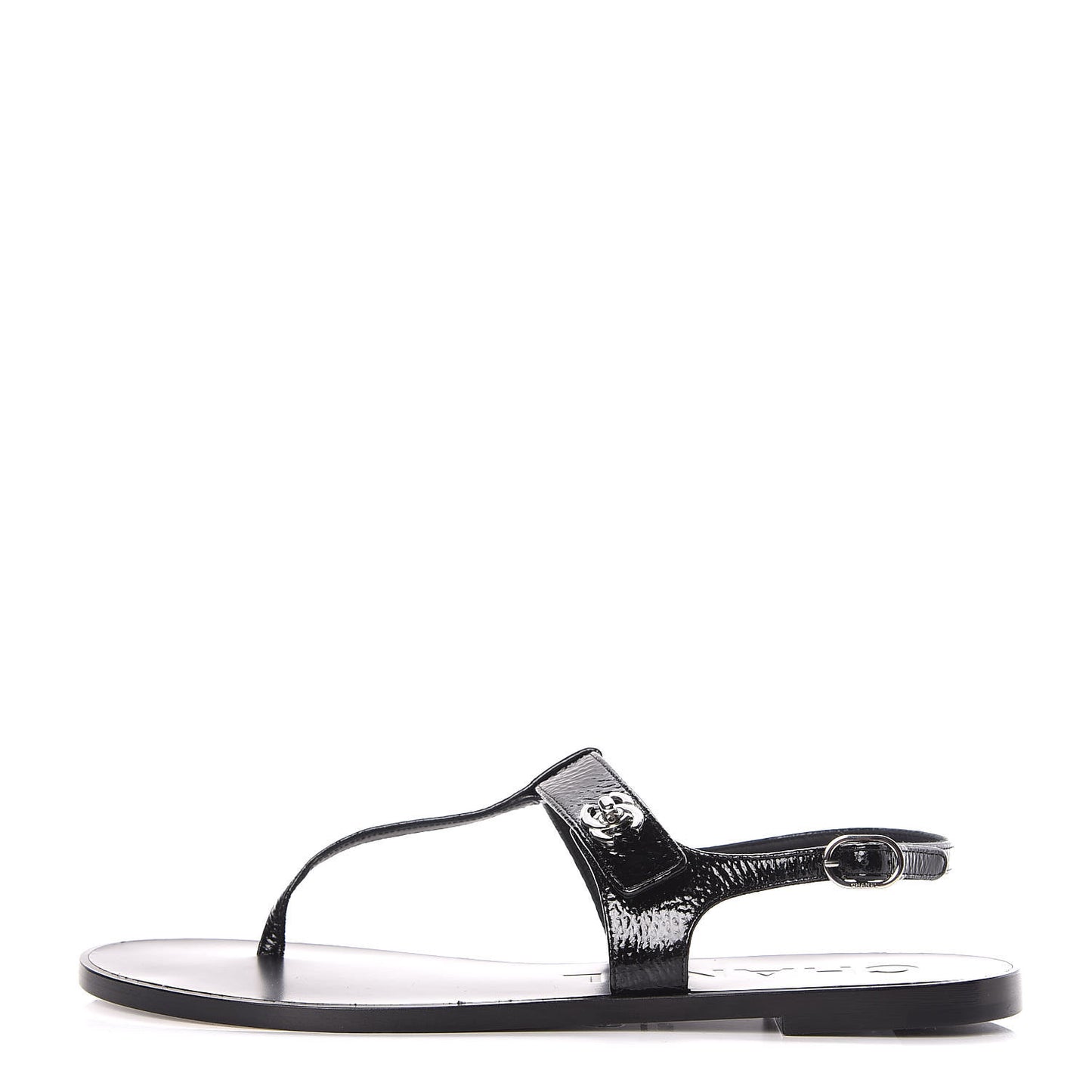 Patent Goatskin CC Thong Sandals 40.5 Black