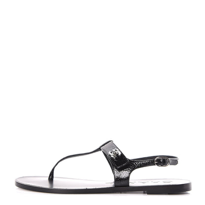 Chanel Patent Goatskin CC Thong Sandals 40.5 Black 1 of 9