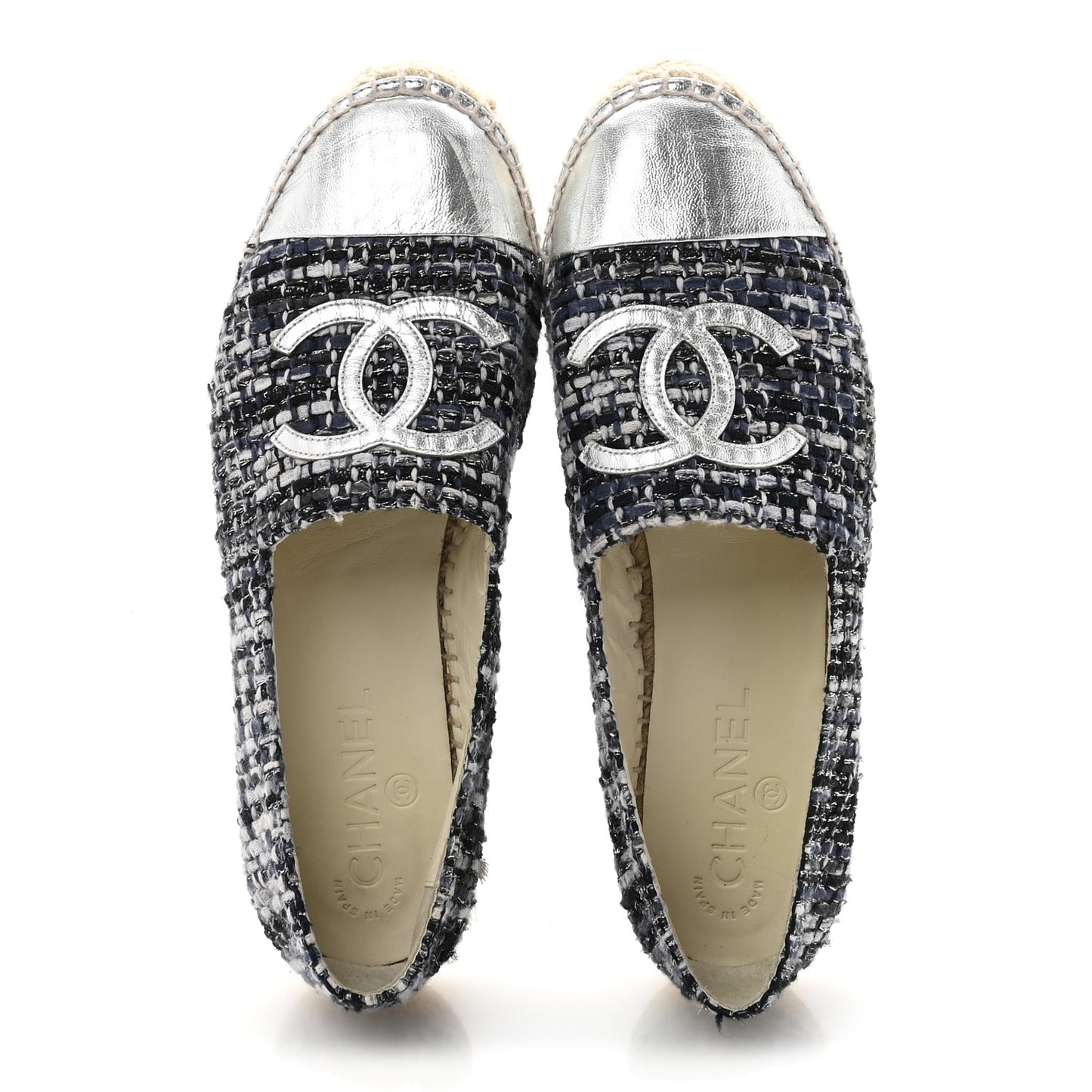 Metallic Tweed Lambskin CC Espadrilles 39 Blue Black Silver