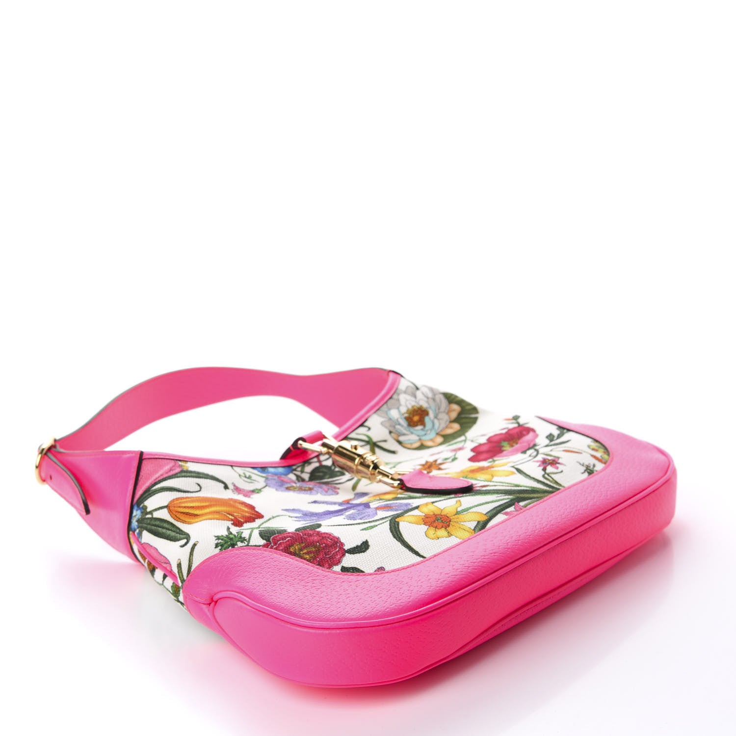 Gucci Canvas Flora Medium Jackie Hobo Fuchsia 4 of 10