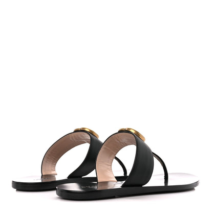 Gucci Calfskin GG Marmont Thong Sandals 36.5 Black 4 of 9