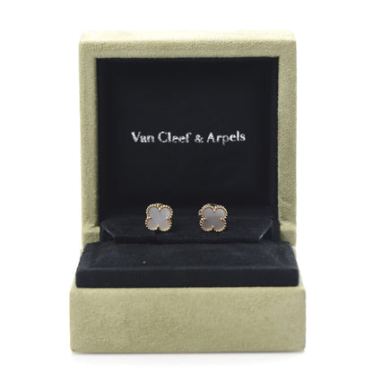 Van Cleef & Arpels 18K Yellow Gold Mother of Pearl Sweet Alhambra Earrings 11 of 11