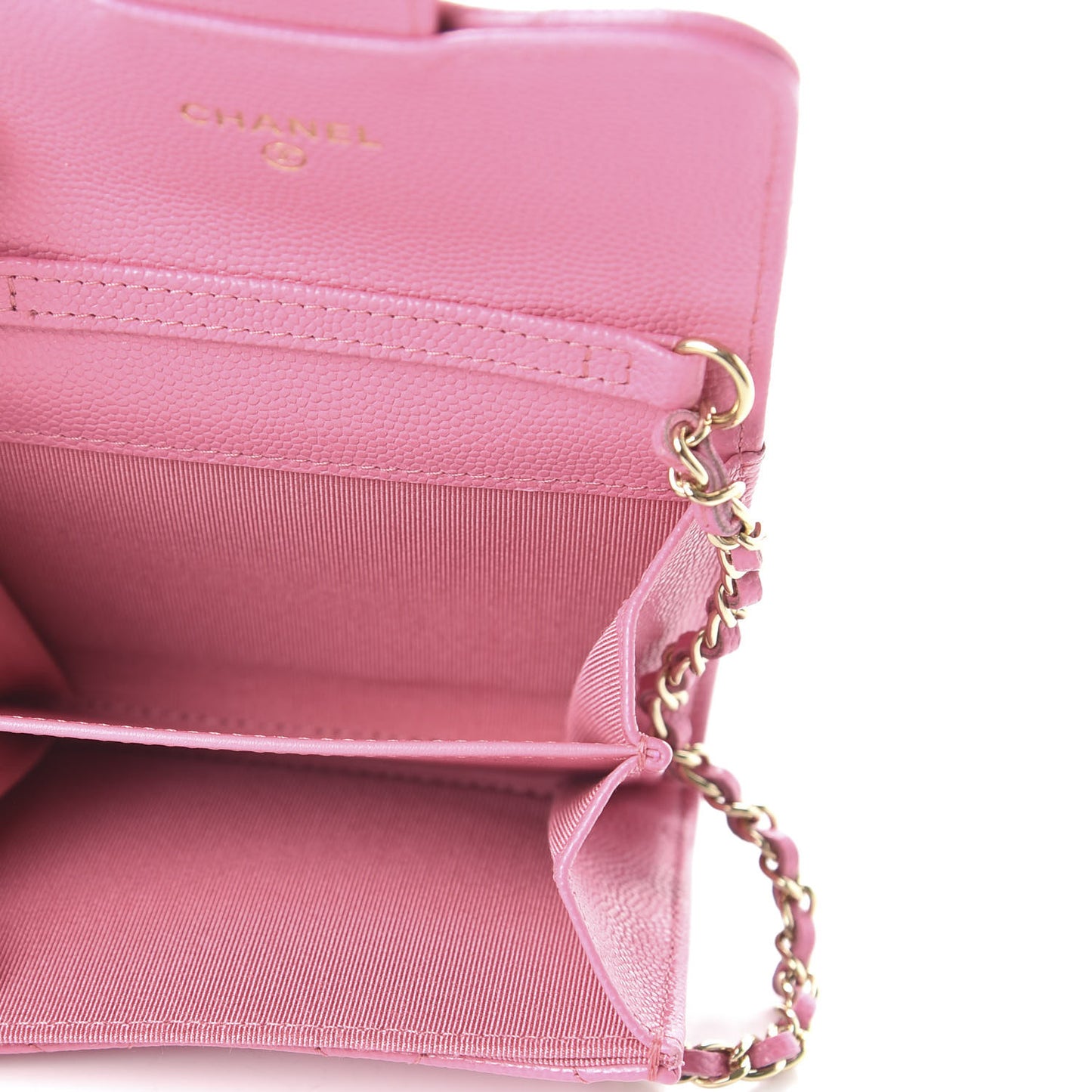 Caviar Quilted Flap Card Holder On Chain Pink