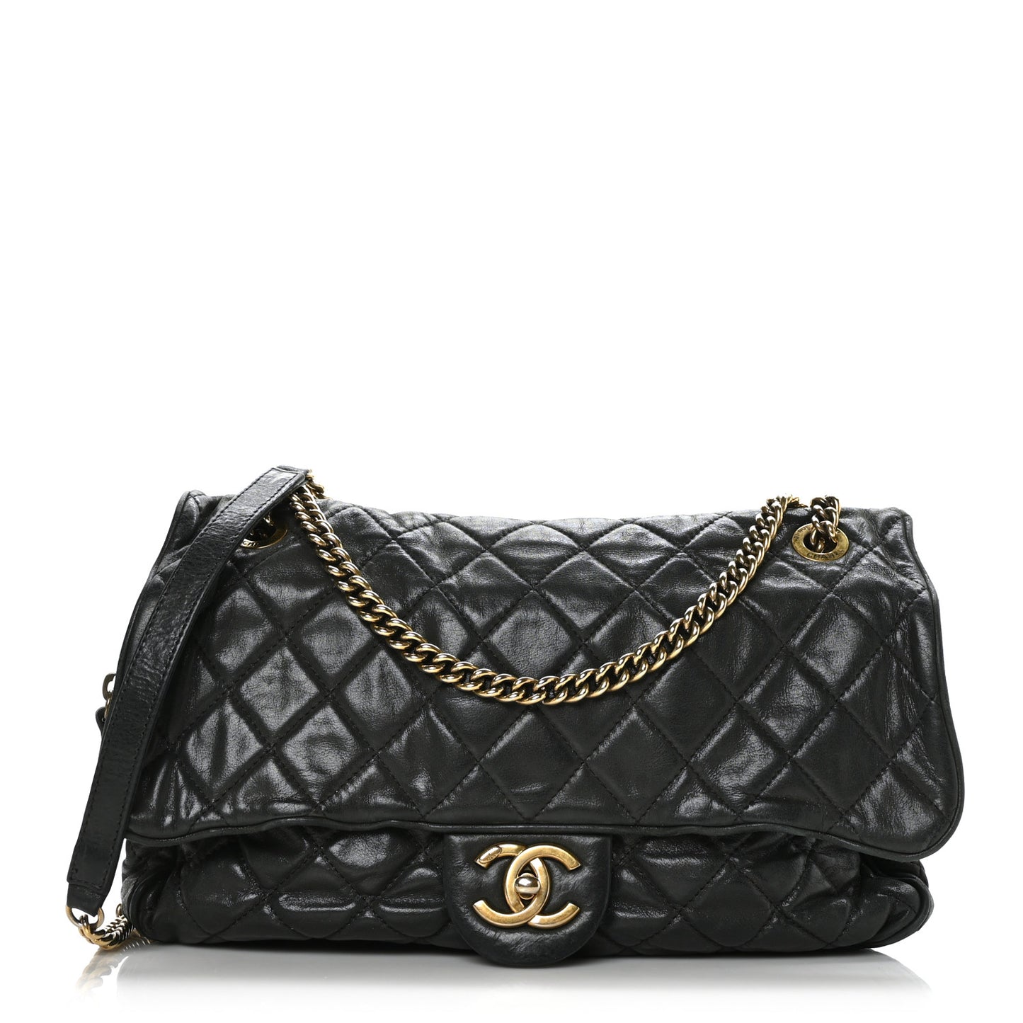 Iridescent Calfskin Quilted Maxi Shiva Flap Black