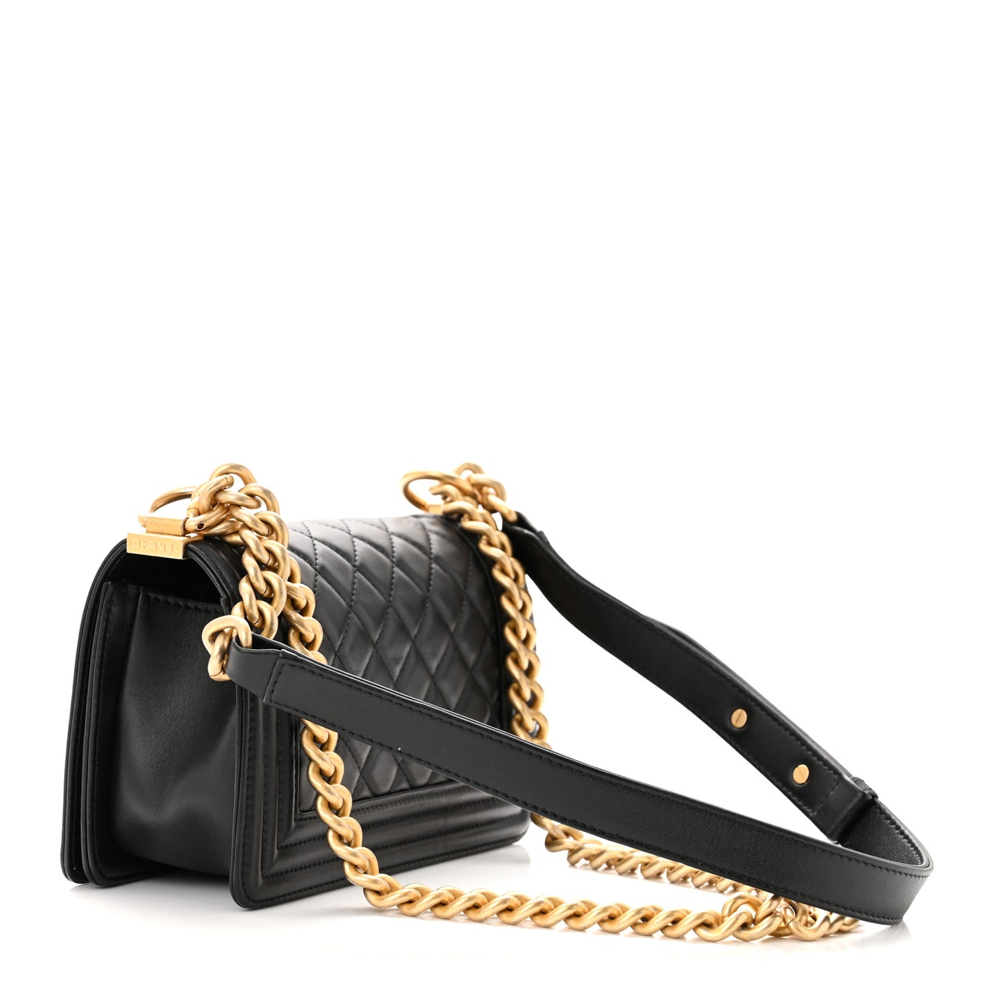 Lambskin Quilted Small Boy Flap Black