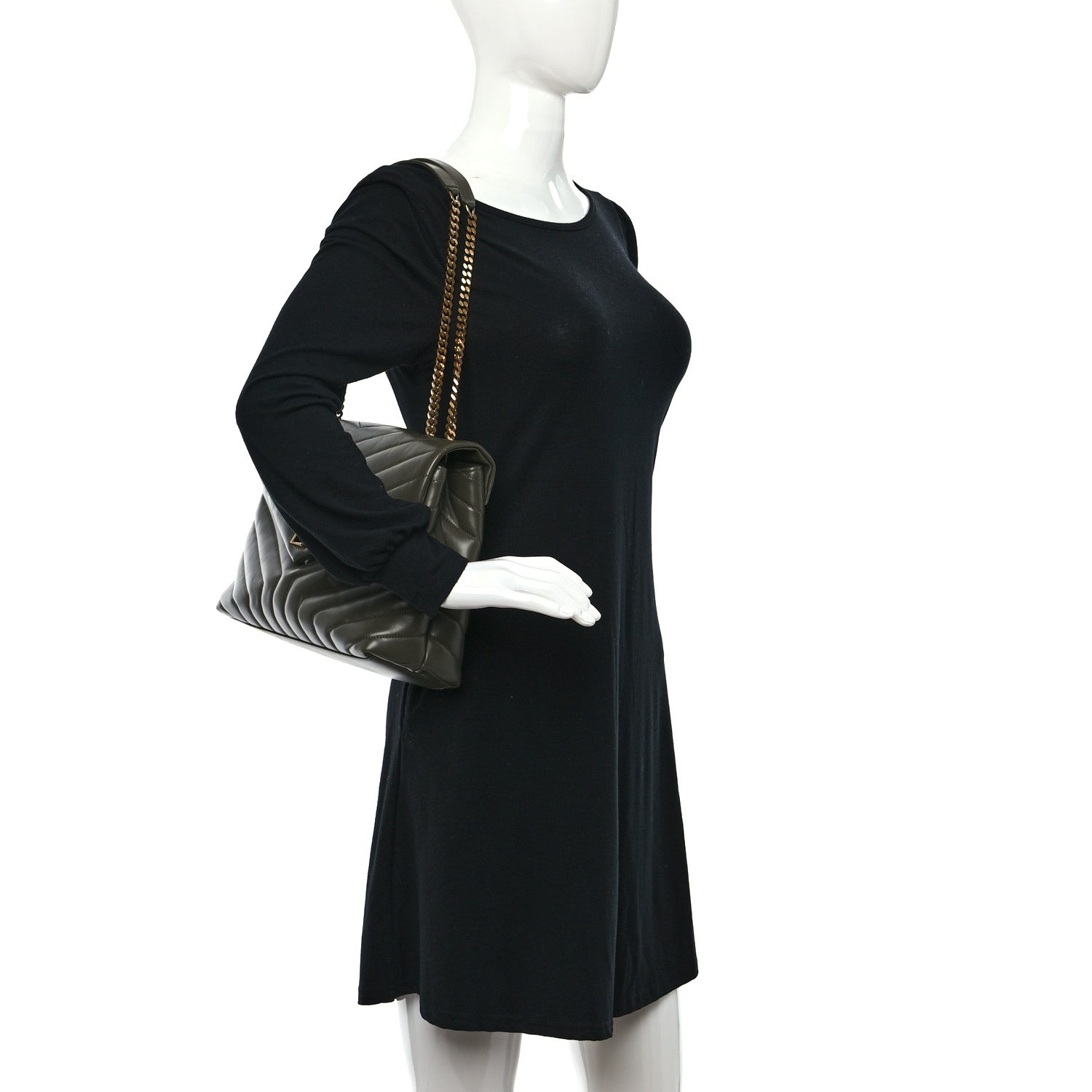 Saint Laurent Calfskin Y Quilted Monogram Medium Loulou Chain Satchel Military Olive 2 of 11