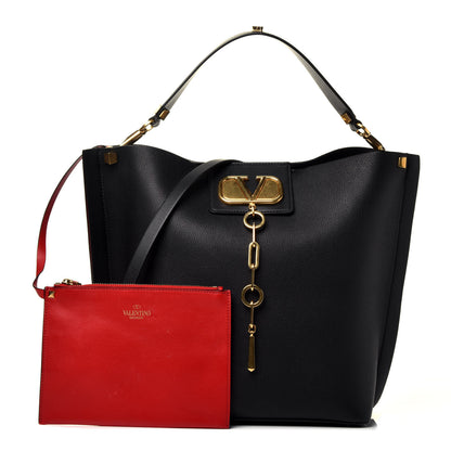 Valentino Garavani Grainy Calfskin Escape Hobo Bag Black 1 of 10
